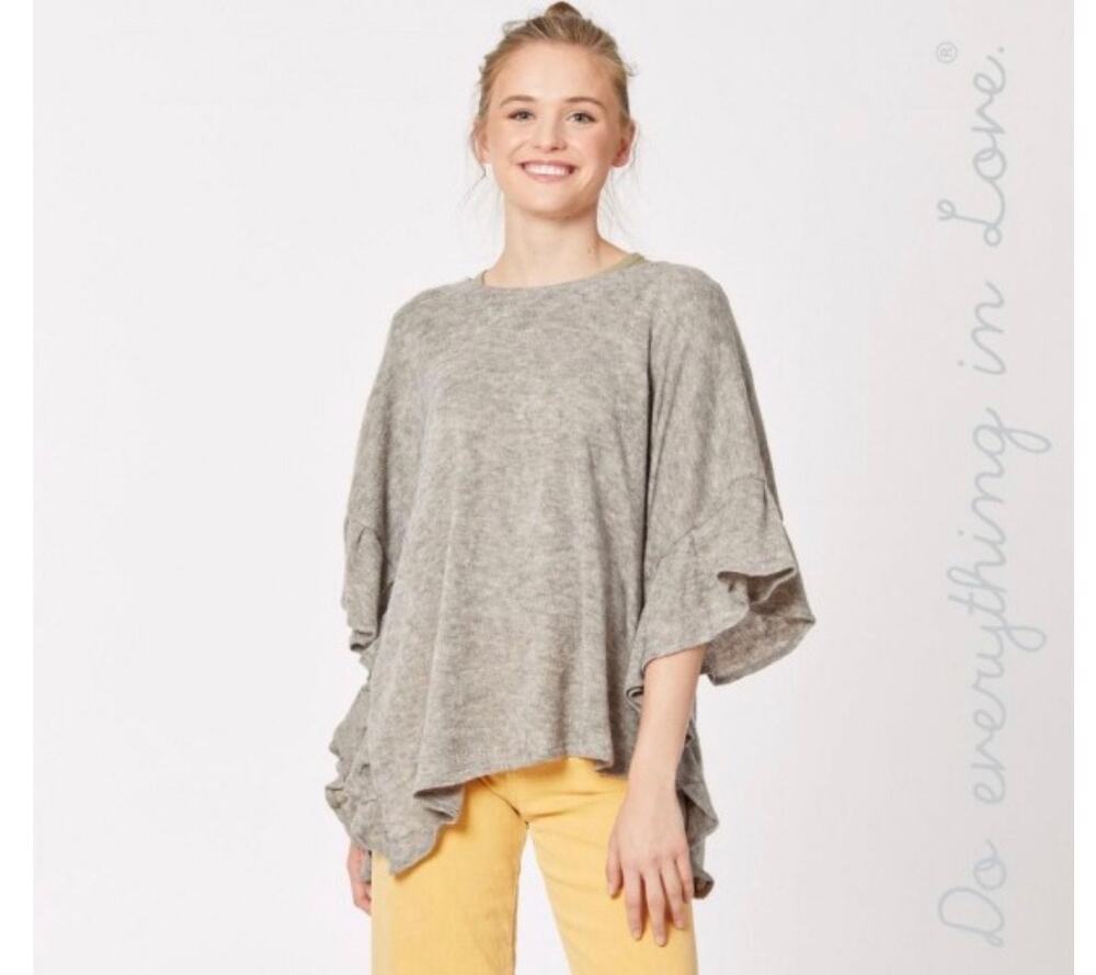 Do Everything In Love Linen Gauzy Olive Green Lagenlook Drop Sleeve Top Artsy OS